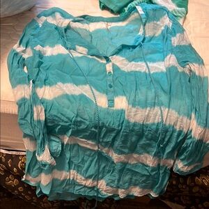 Grand & Greene Blue and White 3/4 Sleeve Polo Blouse or bathing suit cover